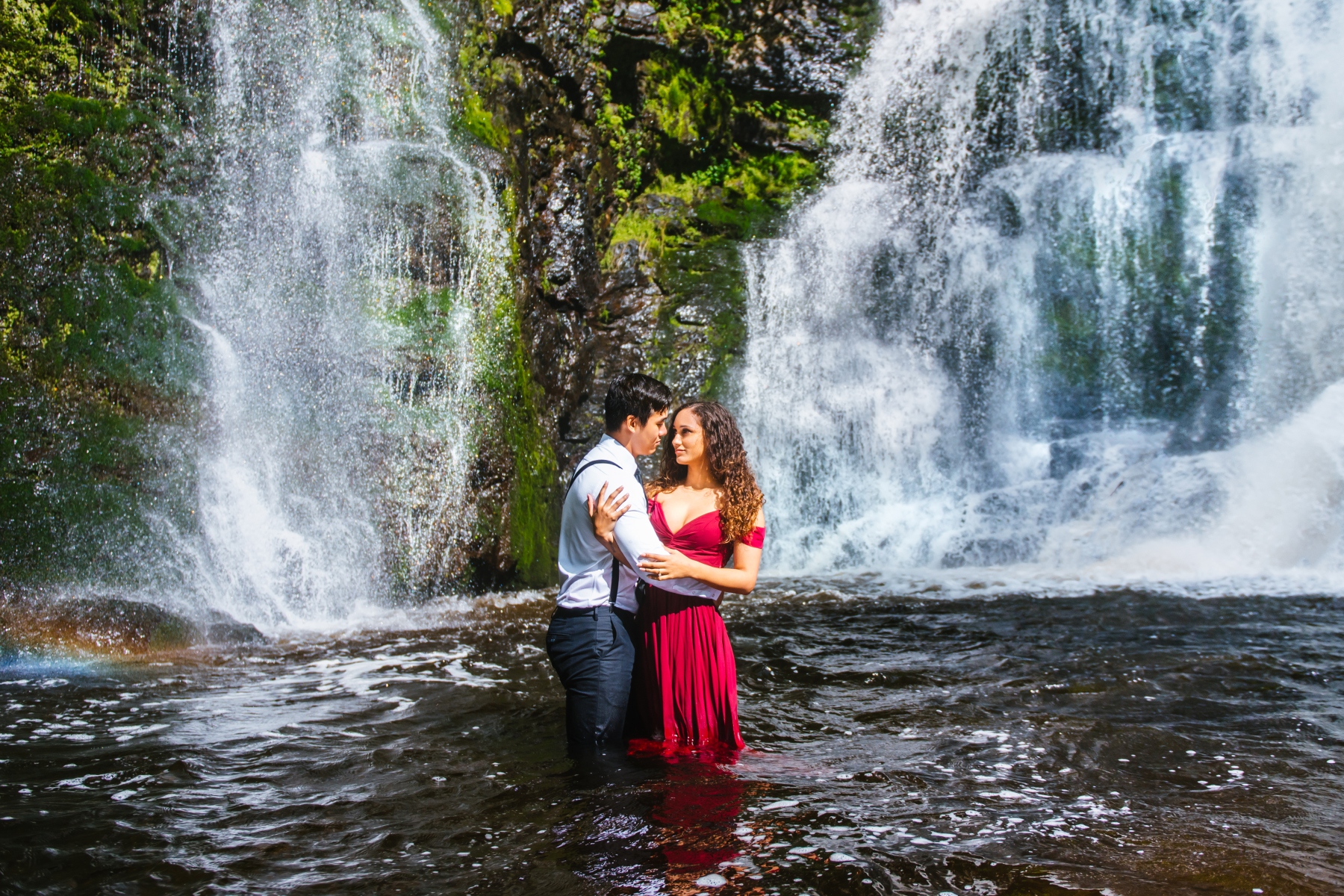 Poconos Waterfall Adventure Engagement